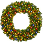 Pre-Lit Artificial Fir Christmas Wreath w/ Multicolor LED Lights PVC Tips