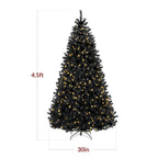 Pre-Lit Artificial Black Christmas Tree w/ Incandescent Lights Metal Stand
