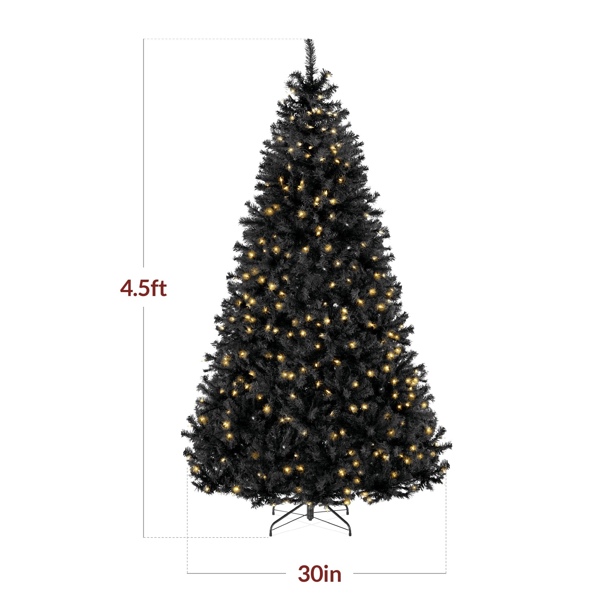 Pre-Lit Artificial Black Christmas Tree w/ Incandescent Lights Metal Stand