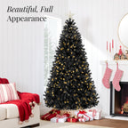 Pre-Lit Artificial Black Christmas Tree w/ Incandescent Lights Metal Stand