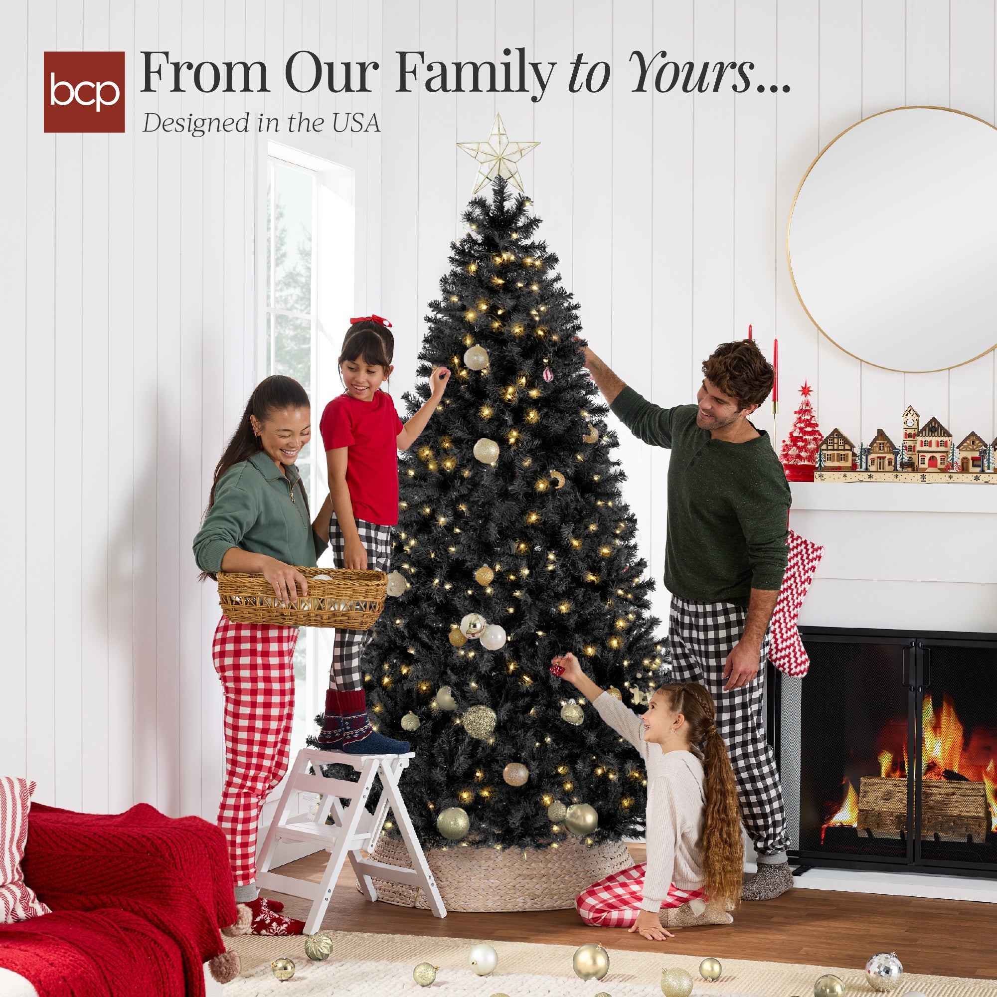 Pre-Lit Artificial Black Christmas Tree w/ Incandescent Lights Metal Stand