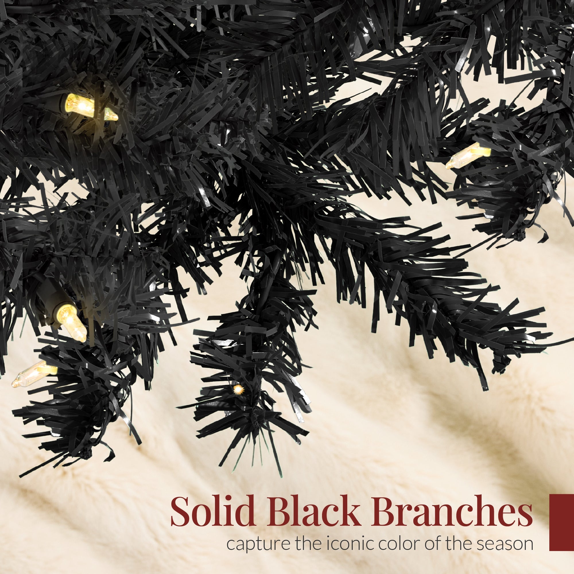 Pre-Lit Artificial Black Christmas Tree w/ Incandescent Lights Metal Stand