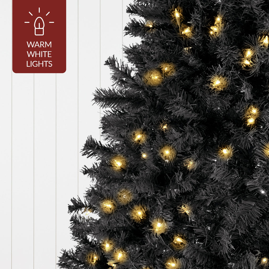 Pre-Lit Artificial Black Christmas Tree w/ Incandescent Lights Metal Stand