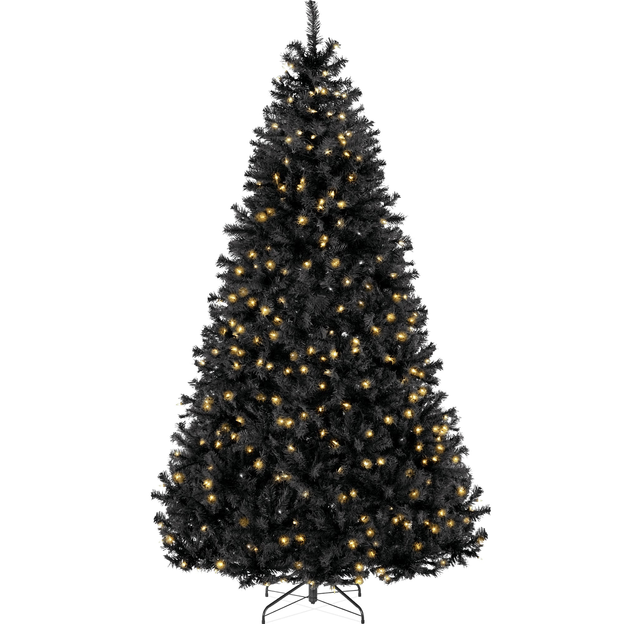 Pre-Lit Artificial Black Christmas Tree w/ Incandescent Lights Metal Stand