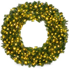 Pre-Lit Artificial Fir Christmas Wreath w/ LED Lights Plug-In PVC Tips