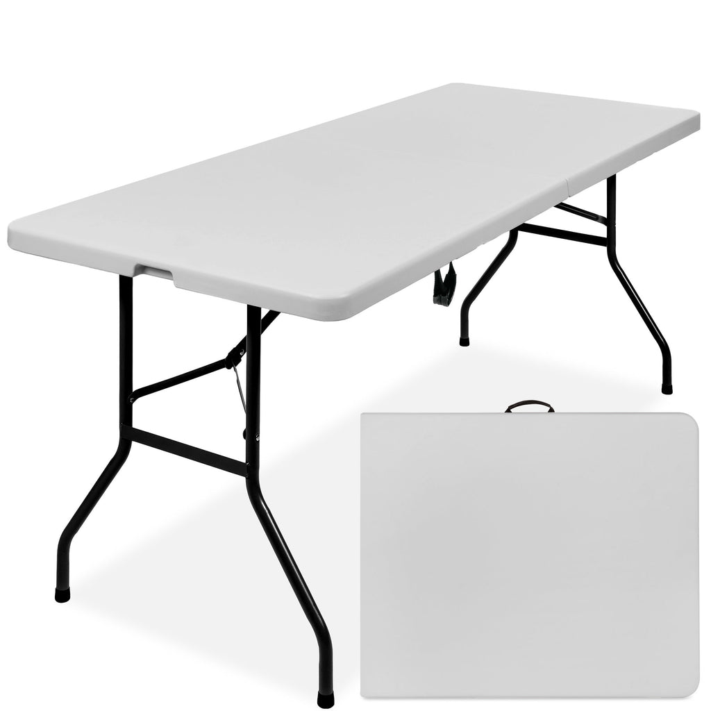 Portable Folding Plastic Dining Table w/ Handle Lock - 6ft