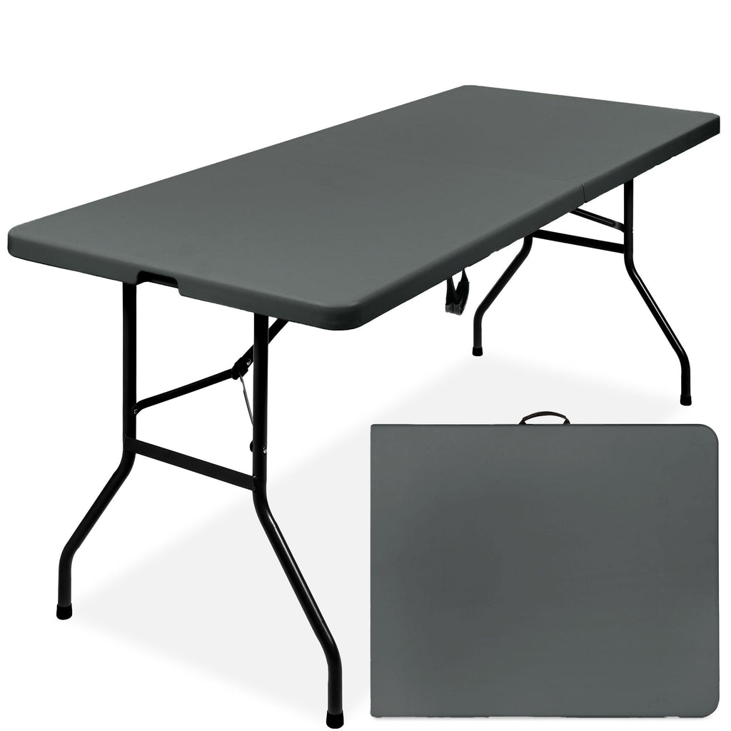 Portable Folding Plastic Dining Table w/ Handle Lock - 6ft