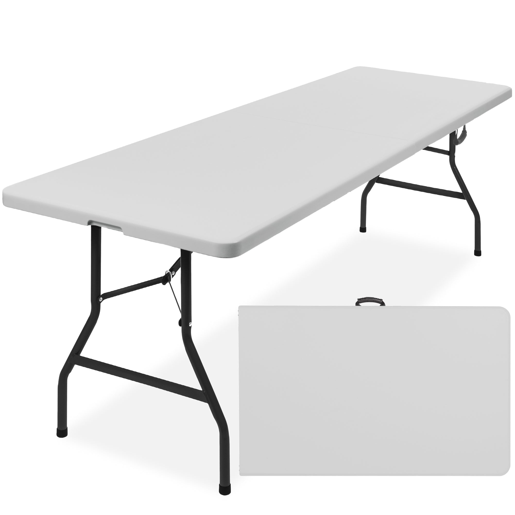 Portable Folding Plastic Dining Table w/ Handle Lock - 8ft