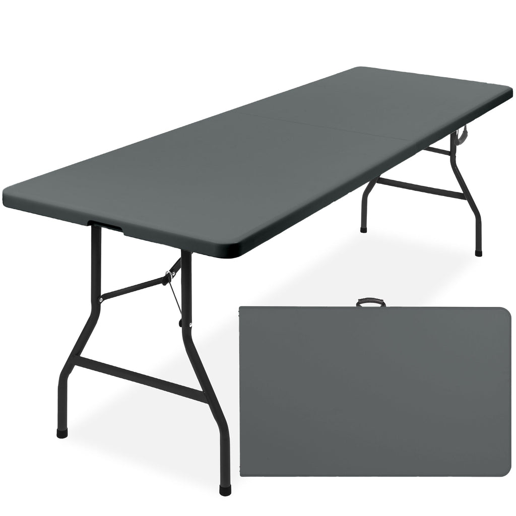 Portable Folding Plastic Dining Table w/ Handle Lock - 8ft
