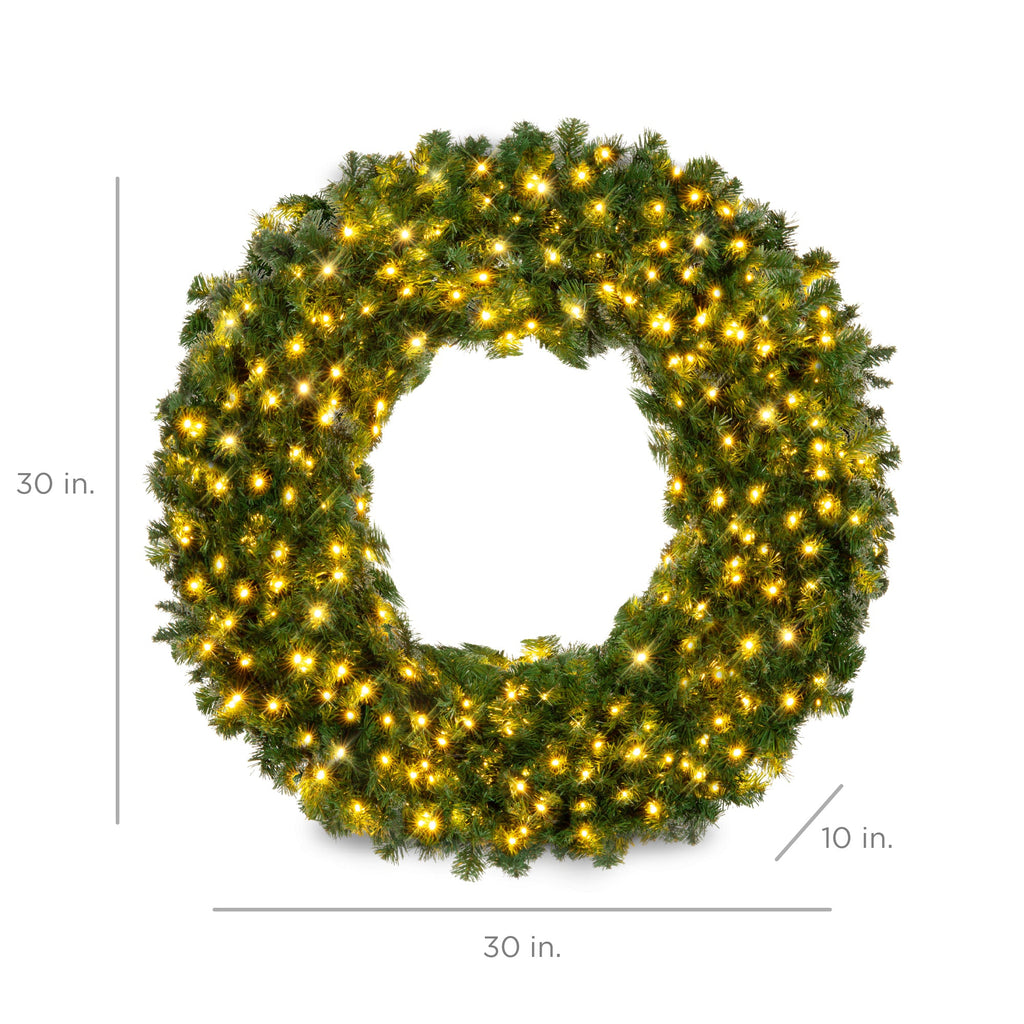 Pre-Lit Artificial Fir Christmas Wreath w/ LED Lights Plug-In PVC Tips