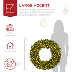 Pre-Lit Artificial Fir Christmas Wreath w/ LED Lights Plug-In PVC Tips
