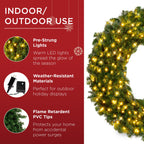 Pre-Lit Artificial Fir Christmas Wreath w/ LED Lights Plug-In PVC Tips
