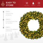 Pre-Lit Artificial Fir Christmas Wreath w/ LED Lights Plug-In PVC Tips