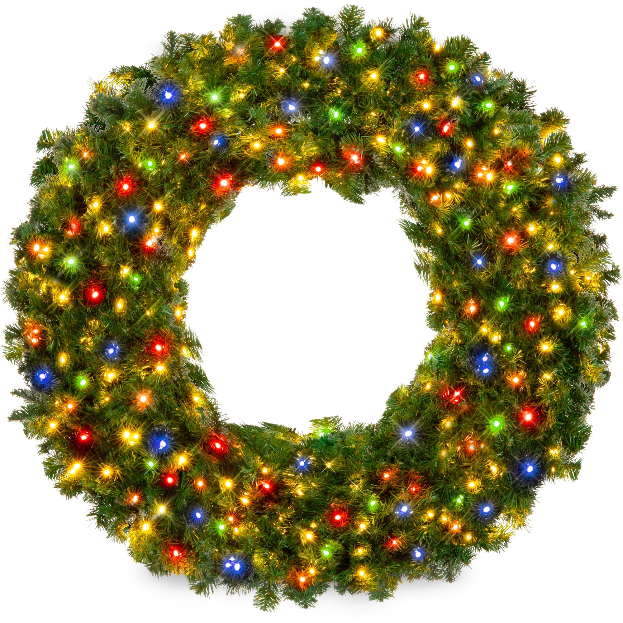 Pre-Lit Artificial Fir Christmas Wreath w/ Multicolor LED Lights PVC Tips