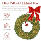 Pre-Lit Artificial Fir Christmas Wreath w/ Red Bow LED Lights