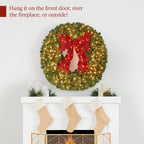 Pre-Lit Artificial Fir Christmas Wreath w/ Red Bow LED Lights