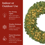 Pre-Lit Artificial Fir Christmas Wreath w/ Red Bow LED Lights