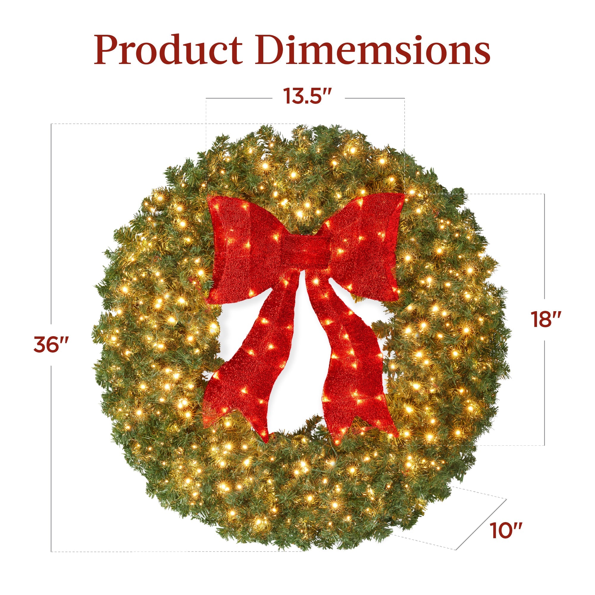 Pre-Lit Artificial Fir Christmas Wreath w/ Red Bow LED Lights