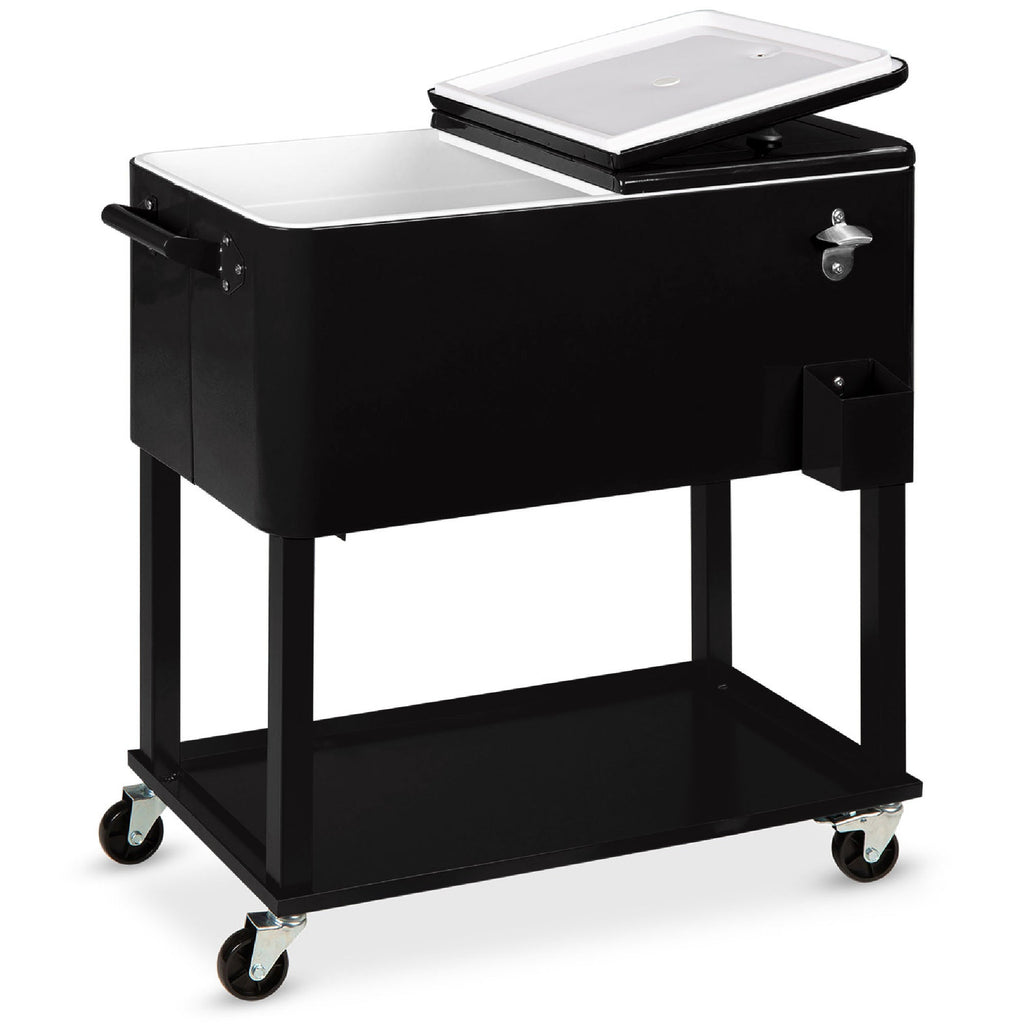 Portable Rolling Cooler Cart w/ Bottle Opener Catch Tray - 80qt