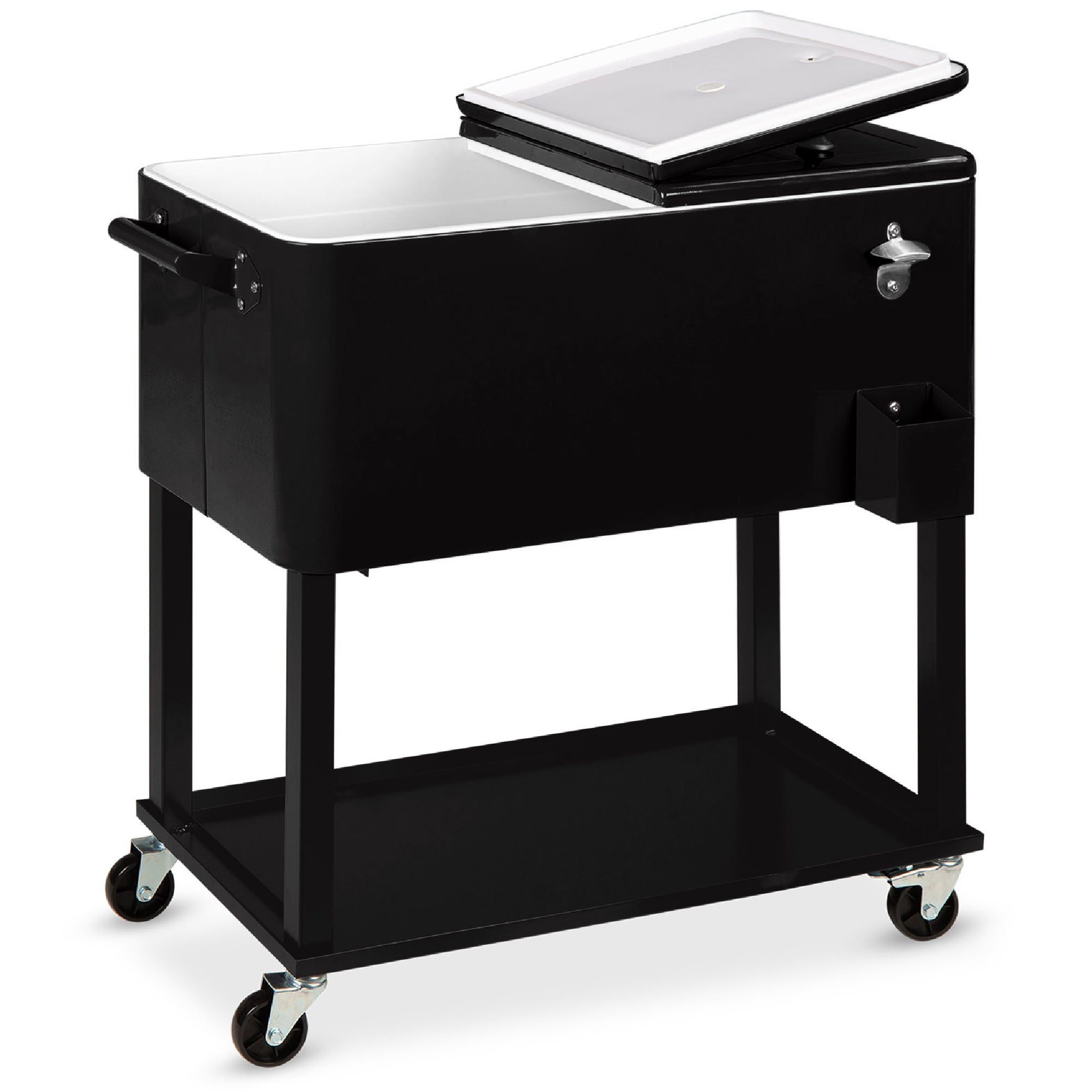 Portable Rolling Cooler Cart w/ Bottle Opener Catch Tray - 80qt