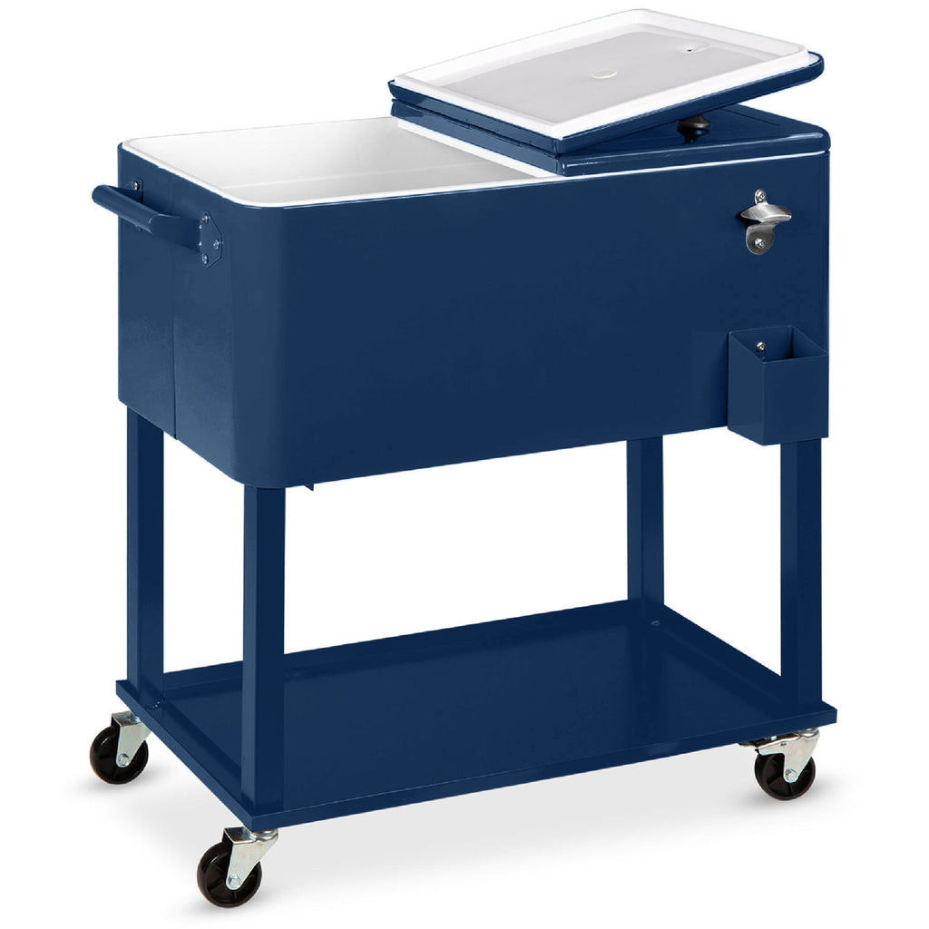 Portable Rolling Cooler Cart w/ Bottle Opener Catch Tray - 80qt