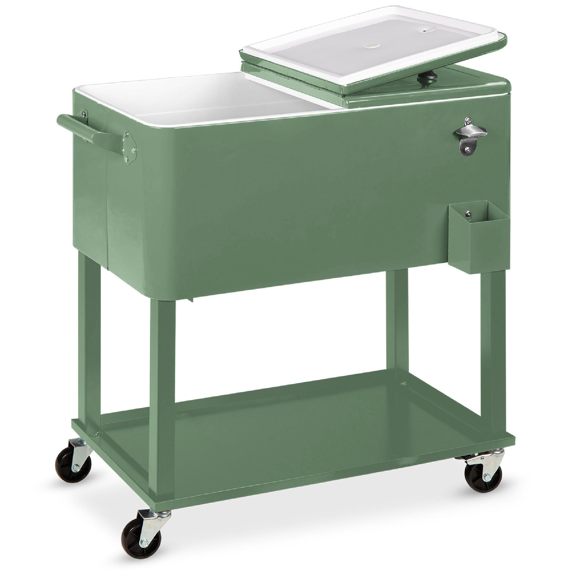 Portable Rolling Cooler Cart w/ Bottle Opener Catch Tray - 80qt