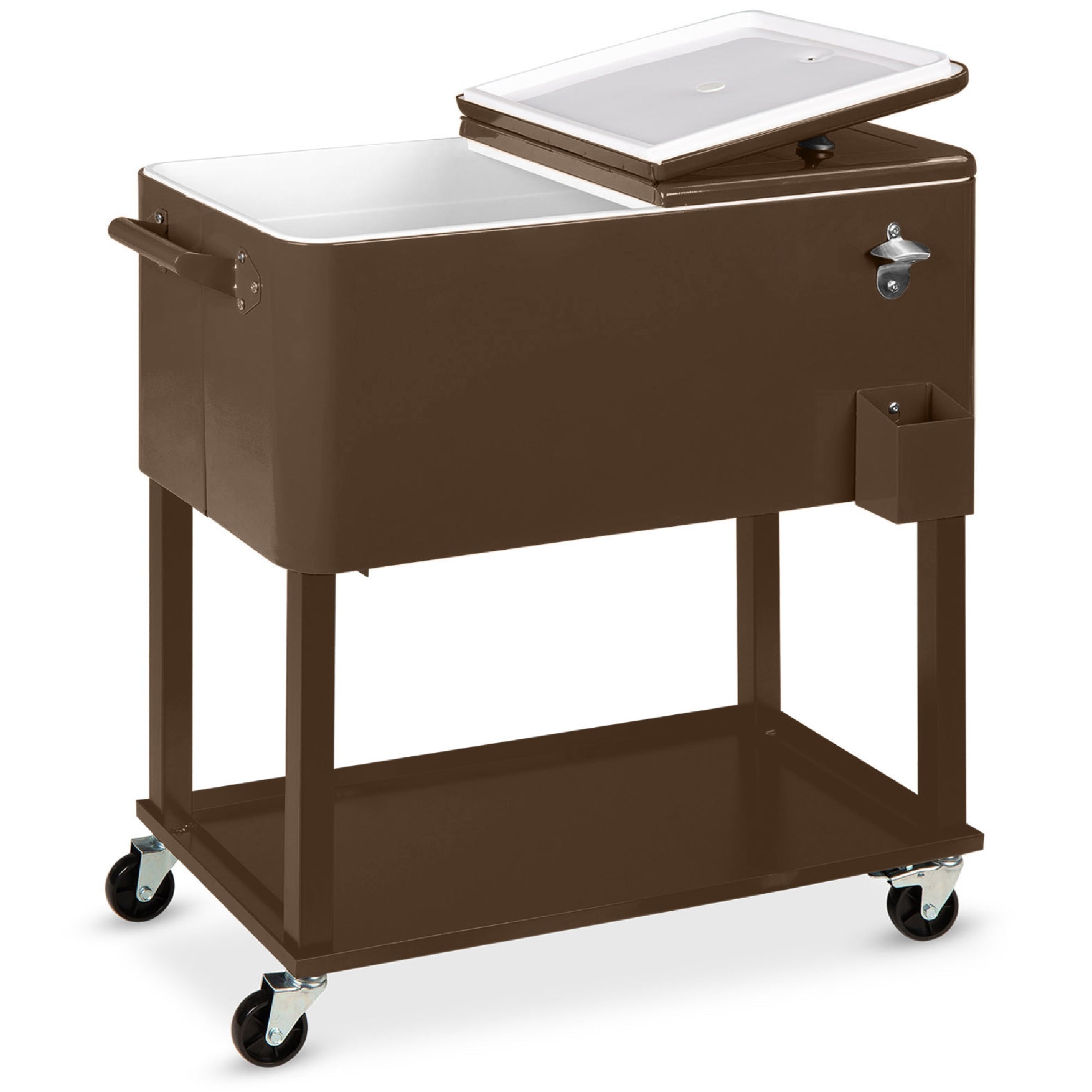 Portable Rolling Cooler Cart w/ Bottle Opener Catch Tray - 80qt