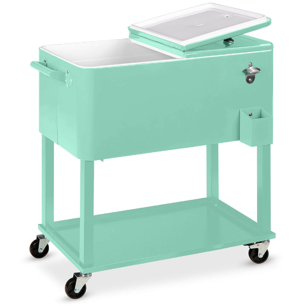 Portable Rolling Cooler Cart w/ Bottle Opener Catch Tray - 80qt