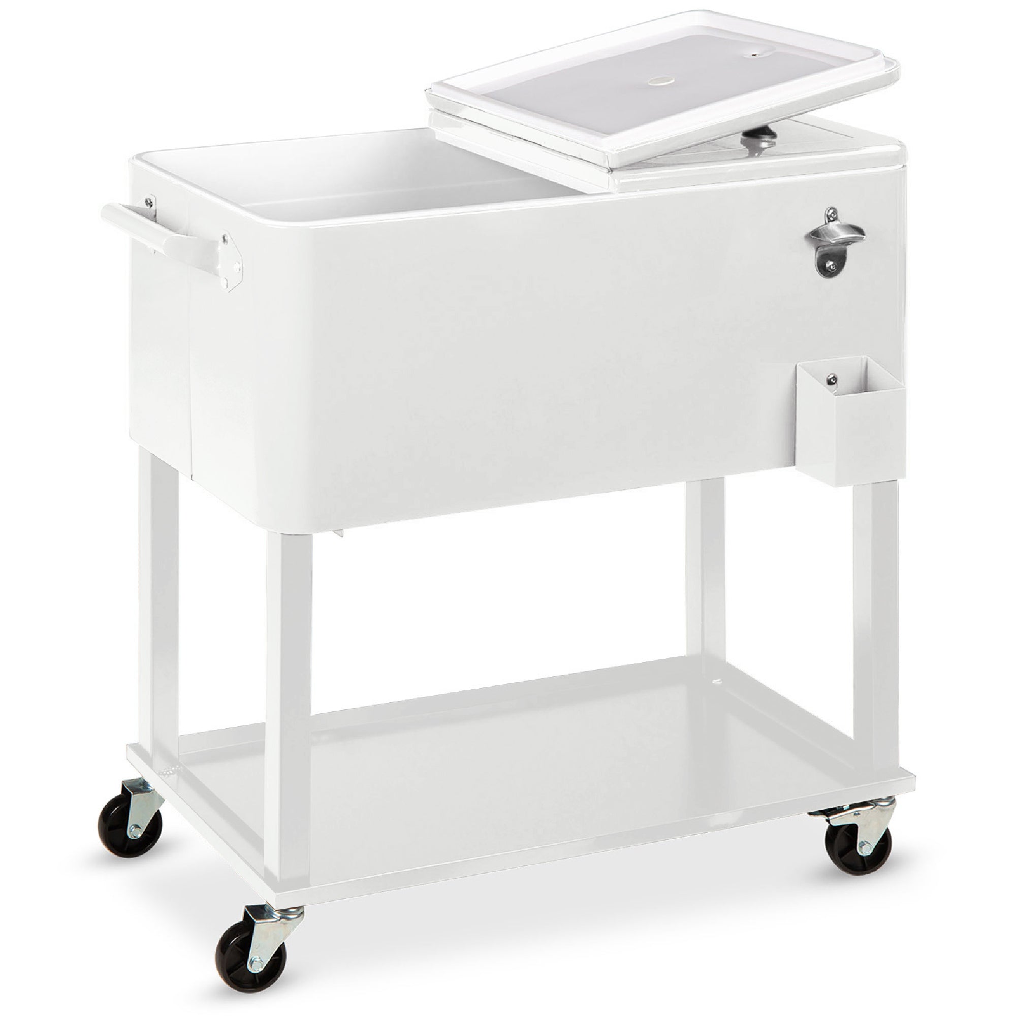 Portable Rolling Cooler Cart w/ Bottle Opener Catch Tray - 80qt