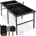 Portable Ping Pong Table Tennis Game Set w/ Paddles Balls - 6x3ft