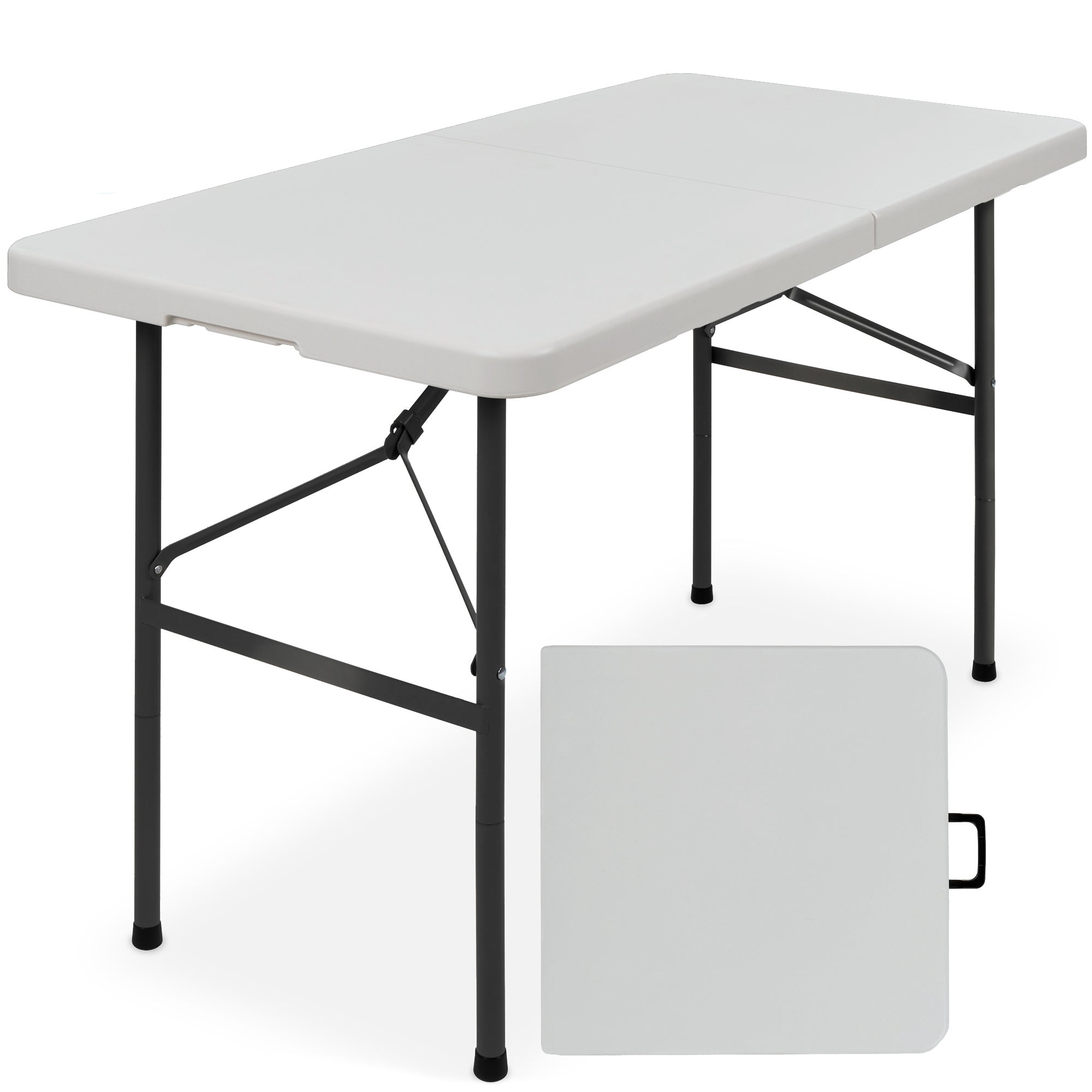 Portable Folding Plastic Dining Table w/ Handle Lock - 4ft