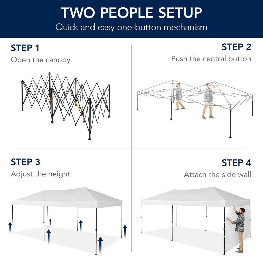 Pop Up Party Tent Canopy w/ 1-Button Easy Setup - 10x20ft